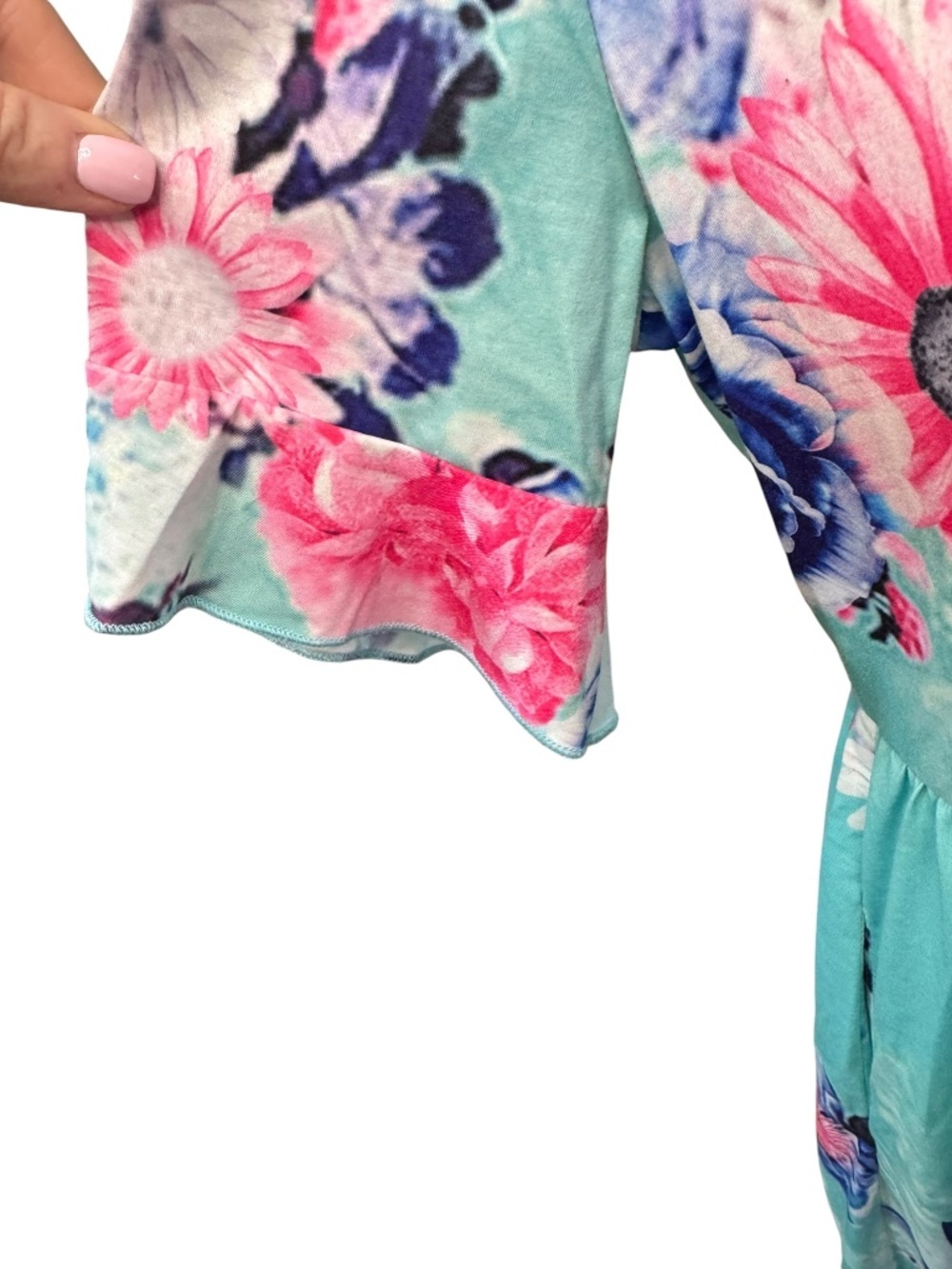 Turquoise Floral Dress Size Large Pockets - Picture 5 of 9
